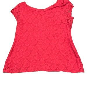 Banana Republic Women's Pink Crochet Eyelet Argyle Cap Sleeve Bouse Top Small